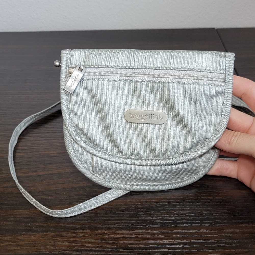 Baggallini Silver Metallic Mini Travel Purse Versatile Washable